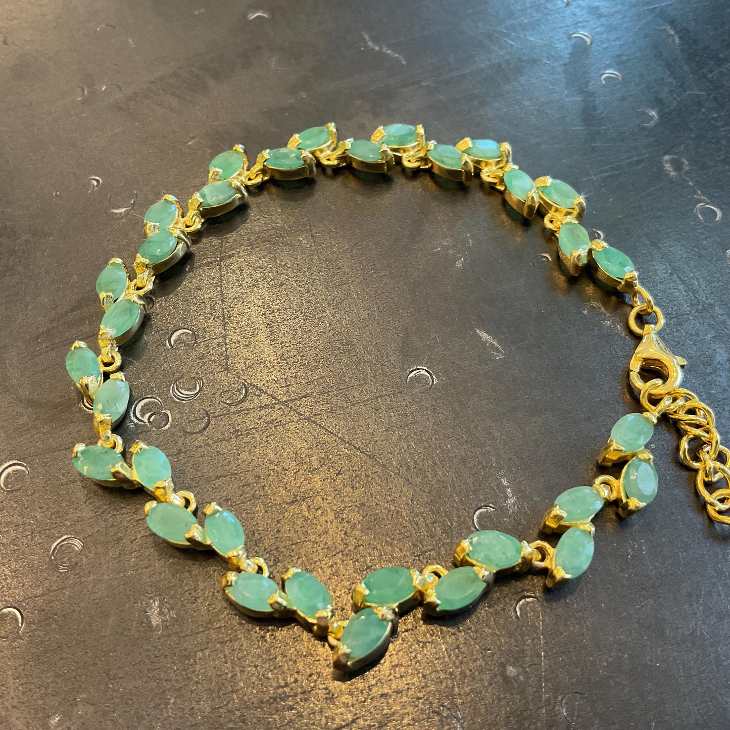 Sterling Silver Natural Marquis  Emeralds tennis gold artisan  bracelet