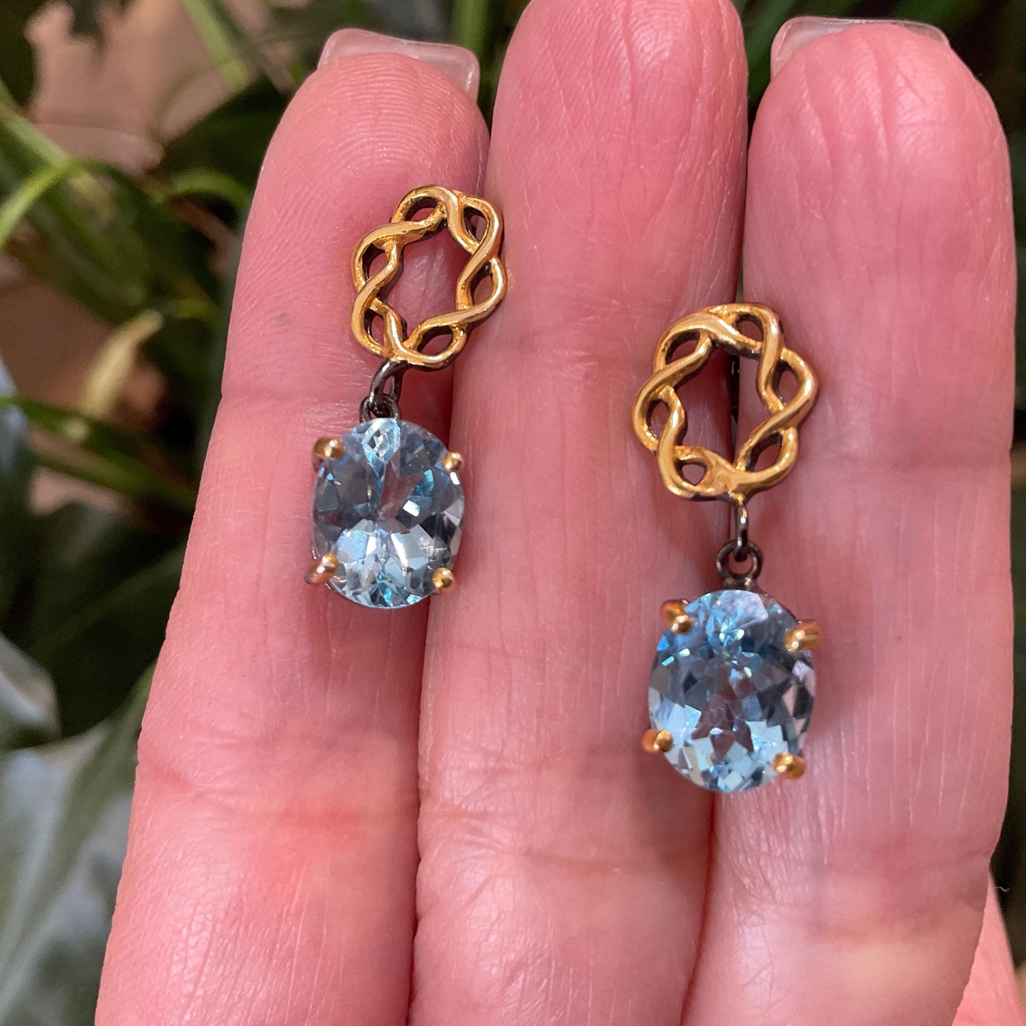 Sterling Silver blue topaz small post gold  earrings
