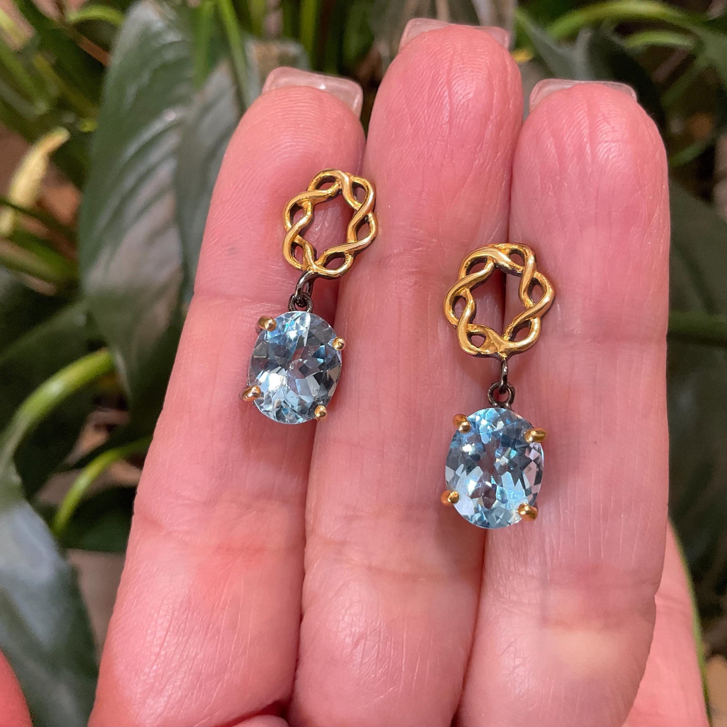 Sterling Silver blue topaz small post gold  earrings