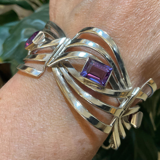 sterling silver modernist  taxco vintage abstract  alexandrite purple Bracelet