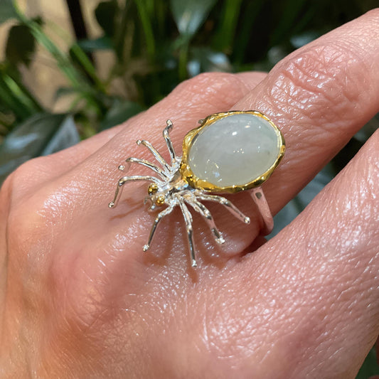 Sterling Silver Natural Aquamarine spider ring 7.8  8
