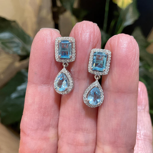 Sterling Silver blue topaz small post earrings