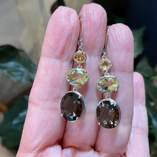 Sterling silver Smokey quartz citrine dangle earrings