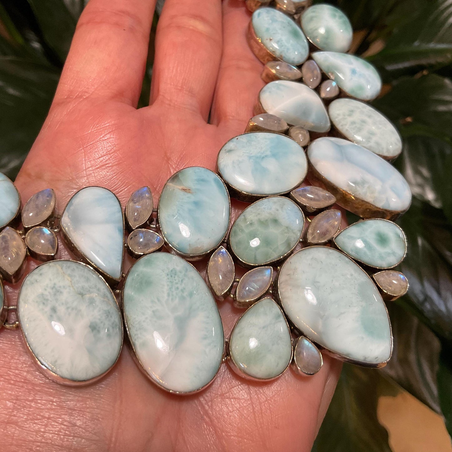 sterling silver natural Dominican Larimar Moonstone necklace