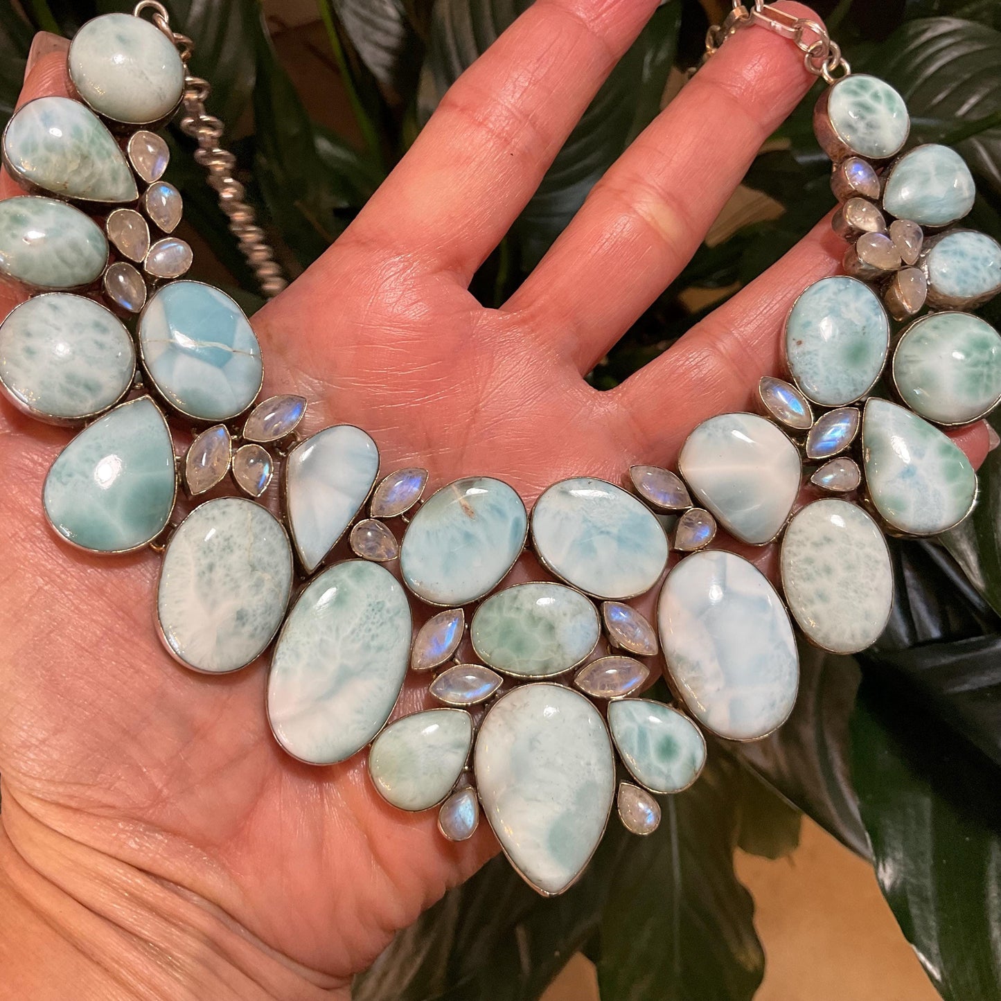 sterling silver natural Dominican Larimar Moonstone necklace