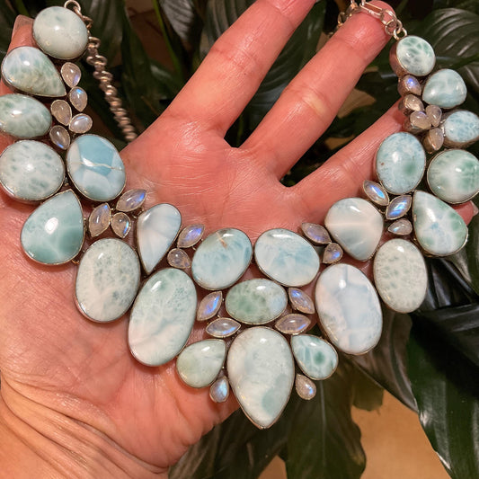 sterling silver natural Dominican Larimar Moonstone necklace