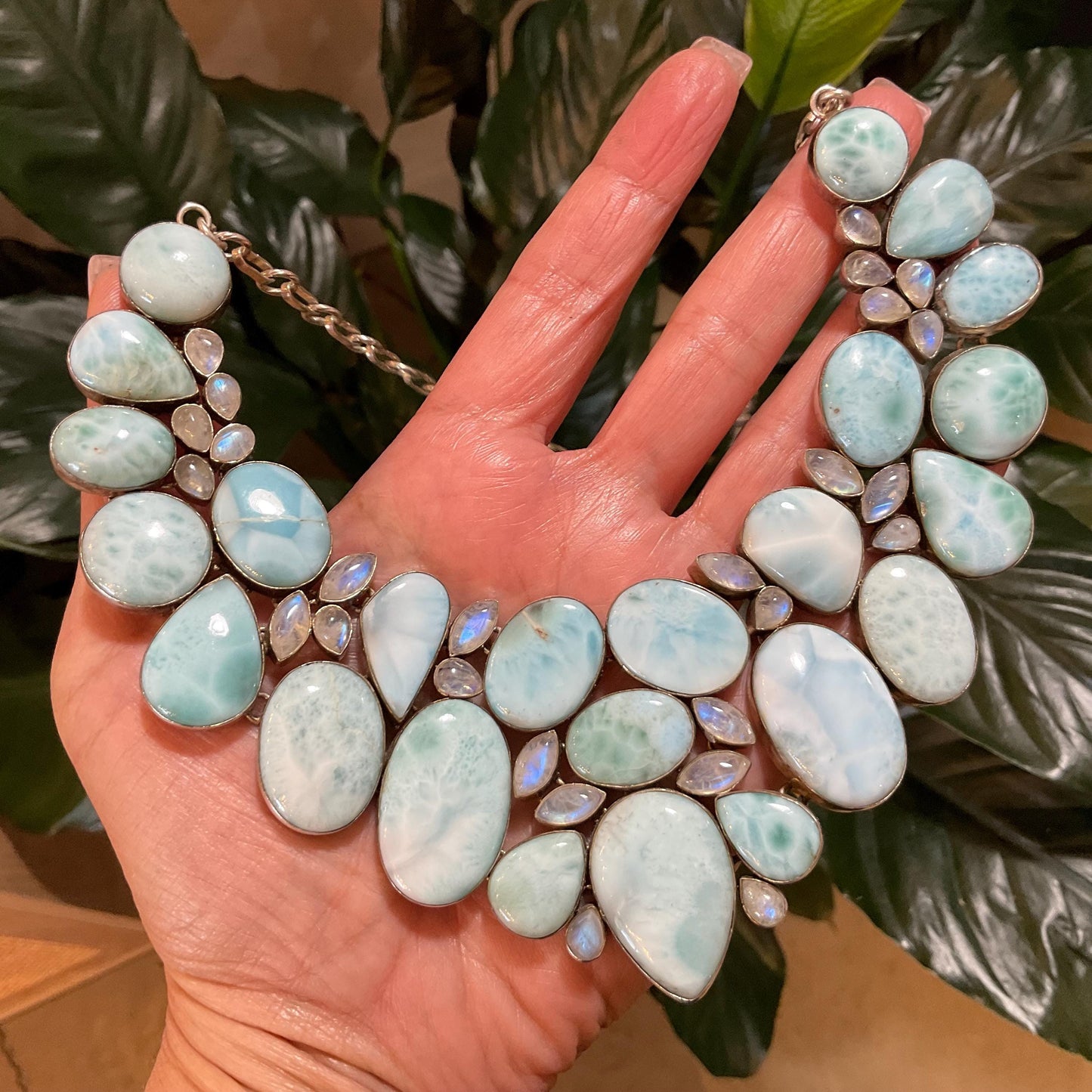 sterling silver natural Dominican Larimar Moonstone necklace