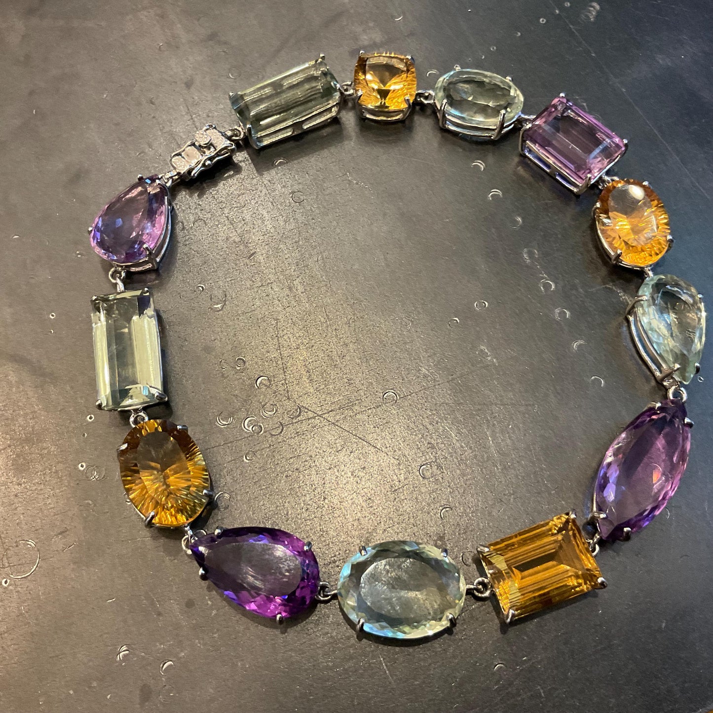 Sterling silver amethyst citrine statement stunning choker necklace