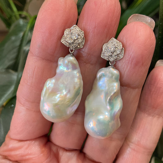 Sterling Silver white natural organic baroque pearl dangle  Earrings