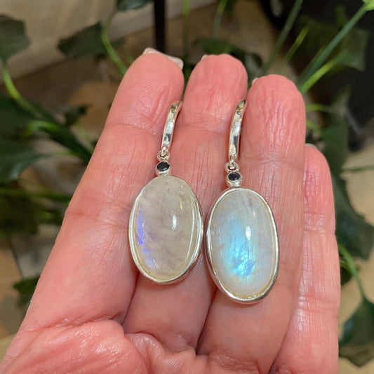 Moonstone Sterling Silver oval shape sapphire Dangle  Earrings