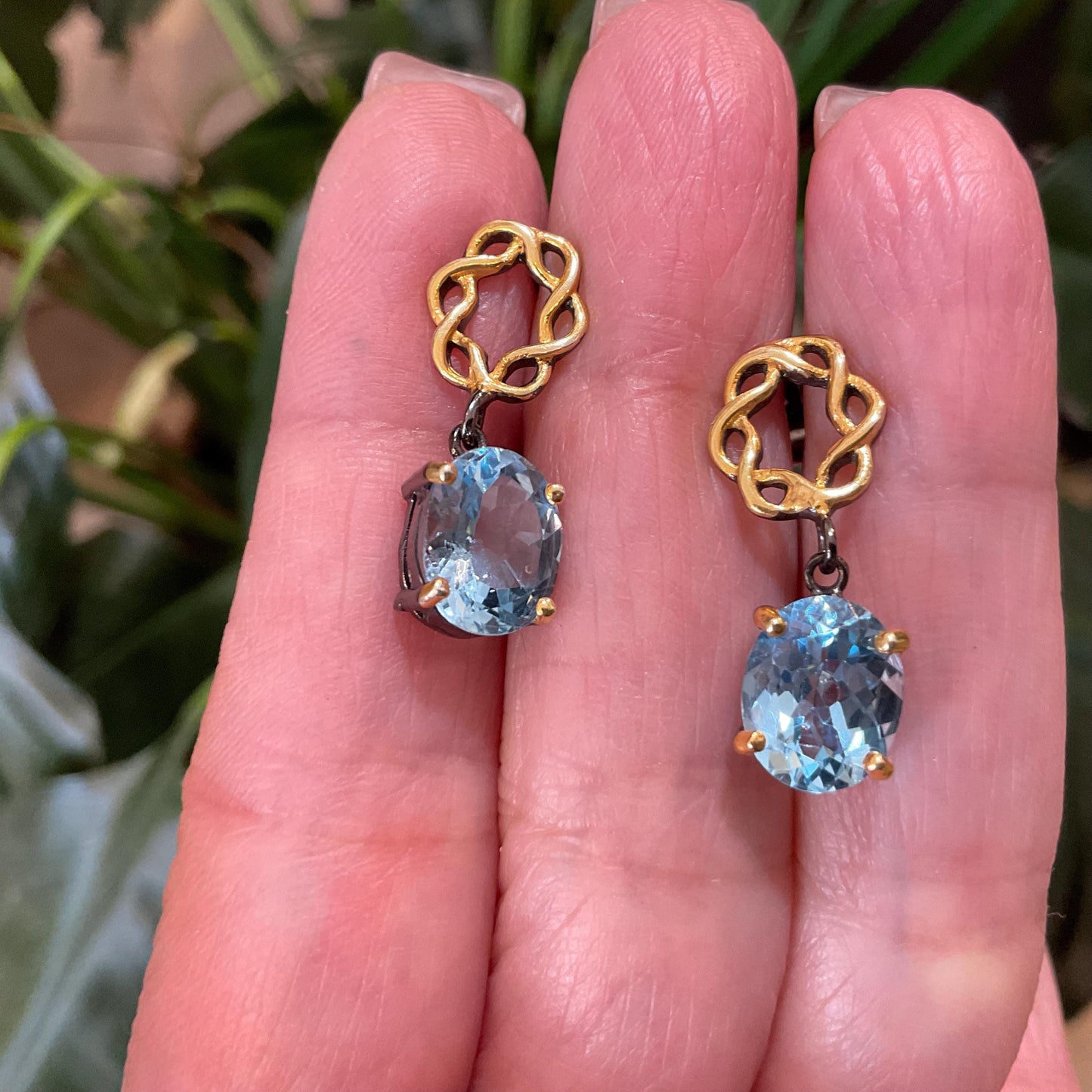 Sterling Silver blue topaz small post gold  earrings