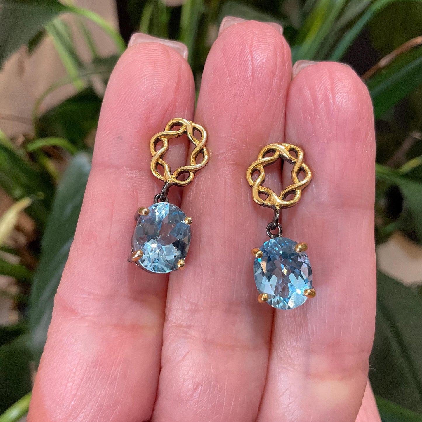 Sterling Silver blue topaz small post gold  earrings
