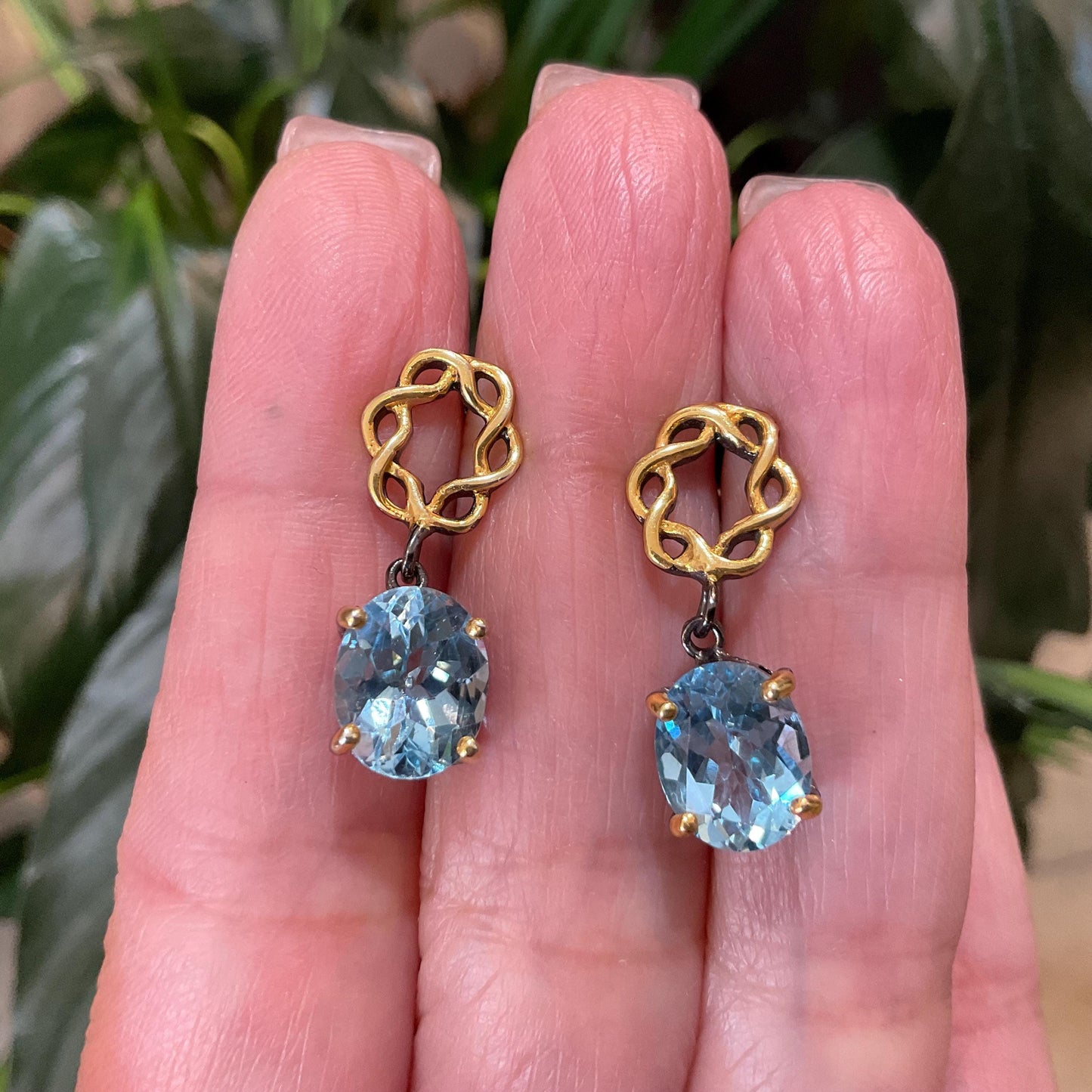Sterling Silver blue topaz small post gold  earrings