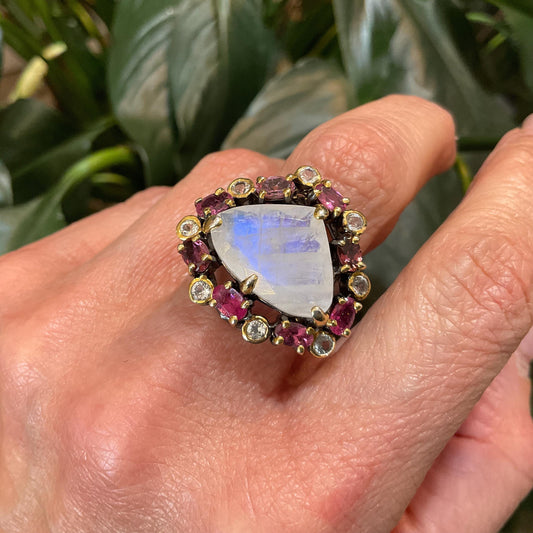 Sterling silver moonstone statement tourmaline ring 8