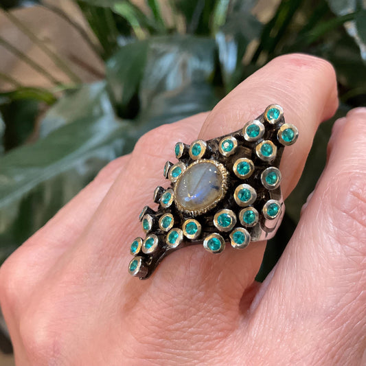 sterling silver abstract brutalist  Labradorite Ring 8