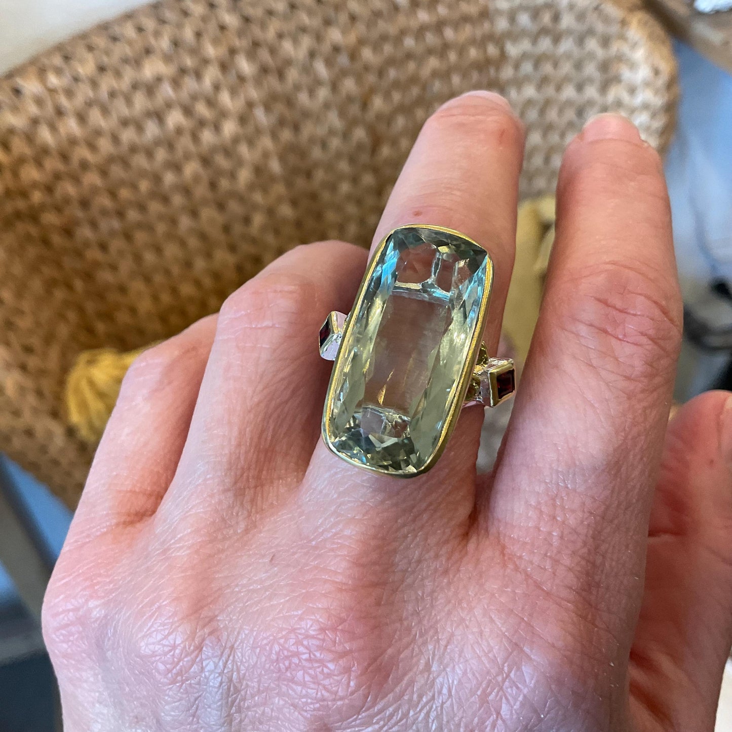Sterling Silver green amethyst red garnet peridot large ring 7