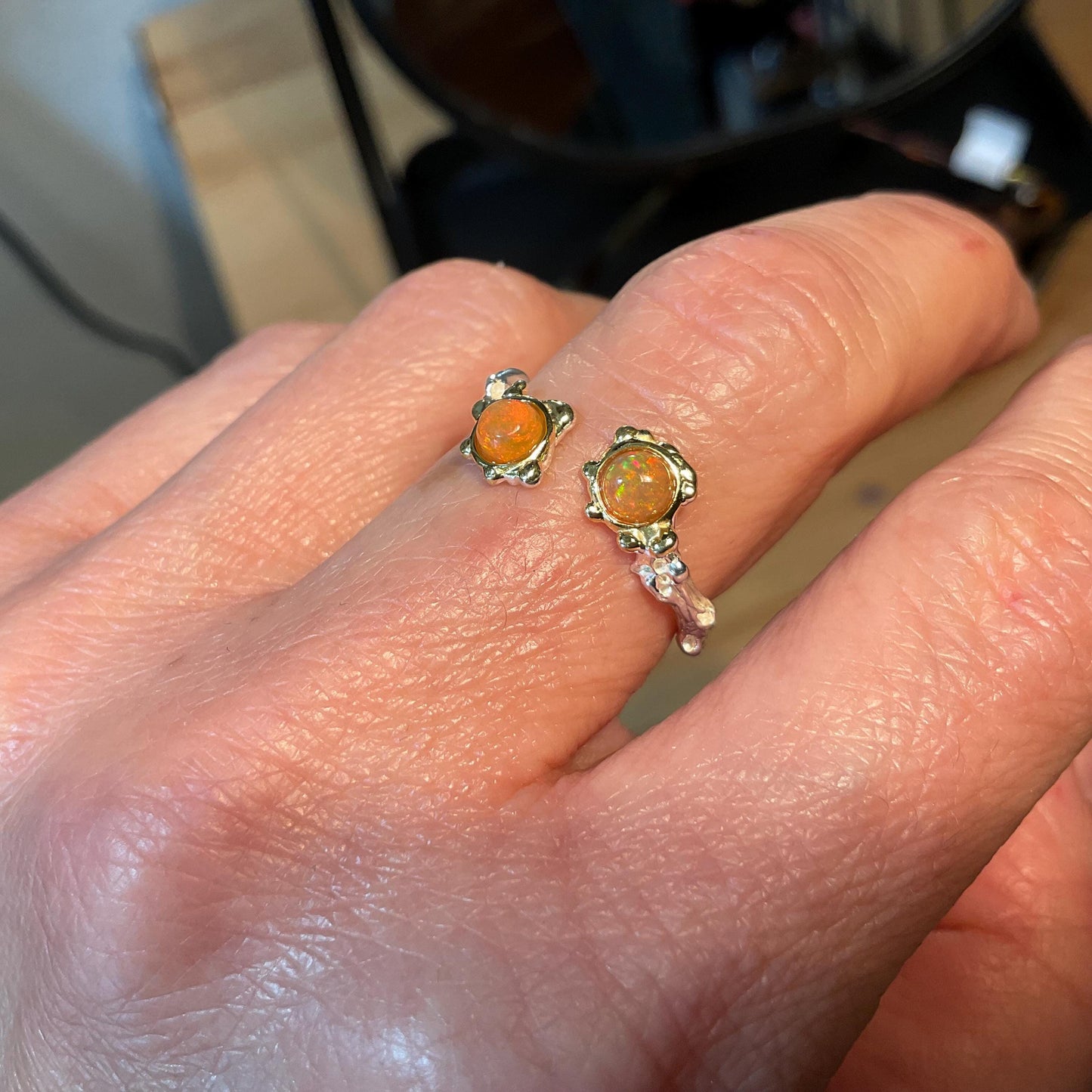 Sterling Silver orange  Fire Opal ring adjustable 6 7 8