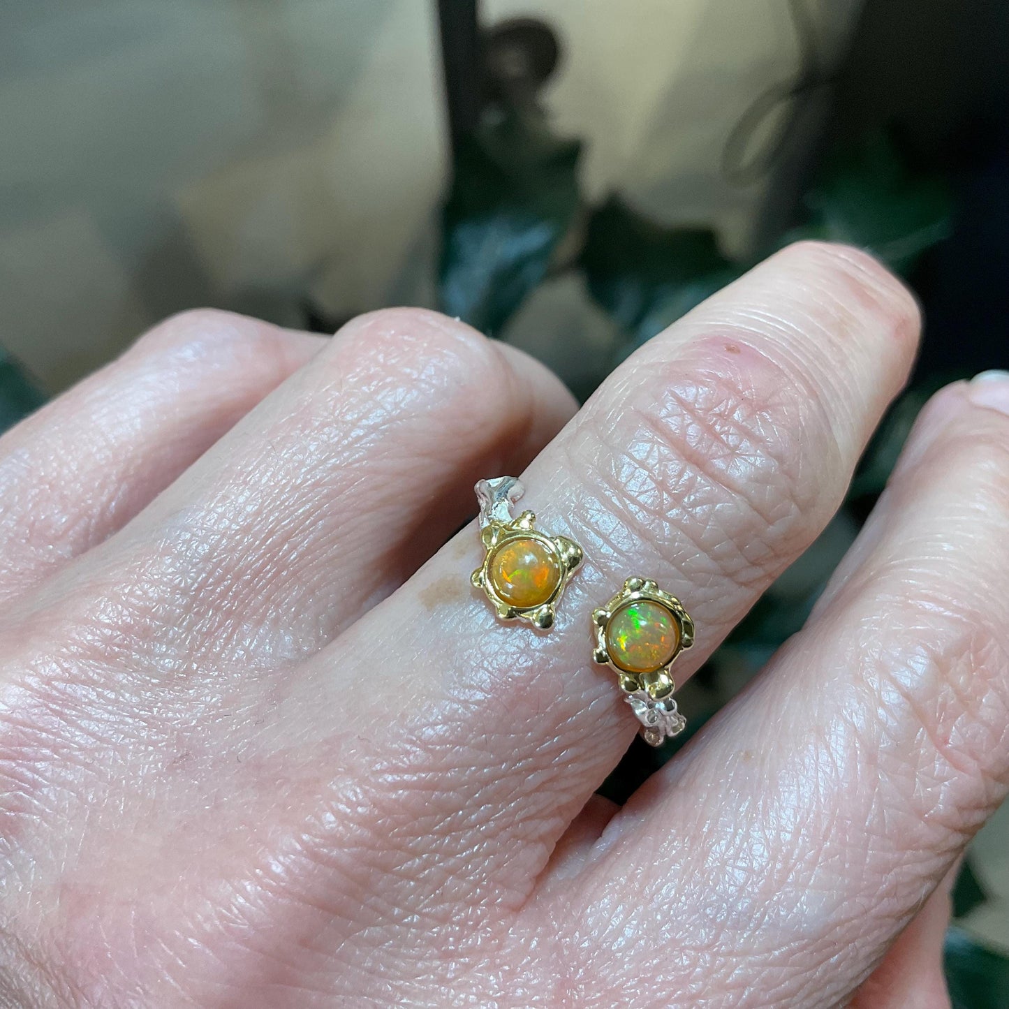 Sterling Silver orange  Fire Opal ring adjustable 6 7 8