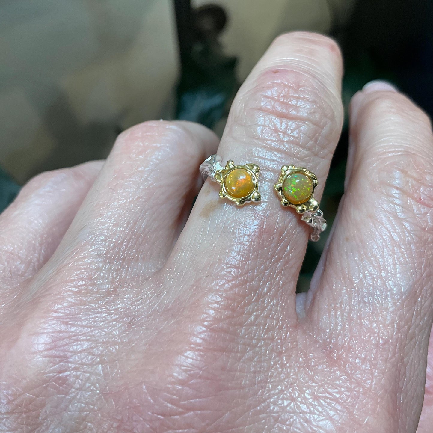 Sterling Silver orange  Fire Opal ring adjustable 6 7 8