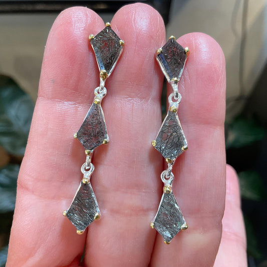 sterling silver Rutile quartz long dangle Artisan handmade earrings