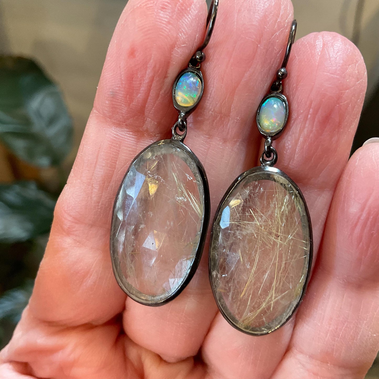 sterling silver statement rutilated quartz golden ribbon opal earrings Colors Of Etnika