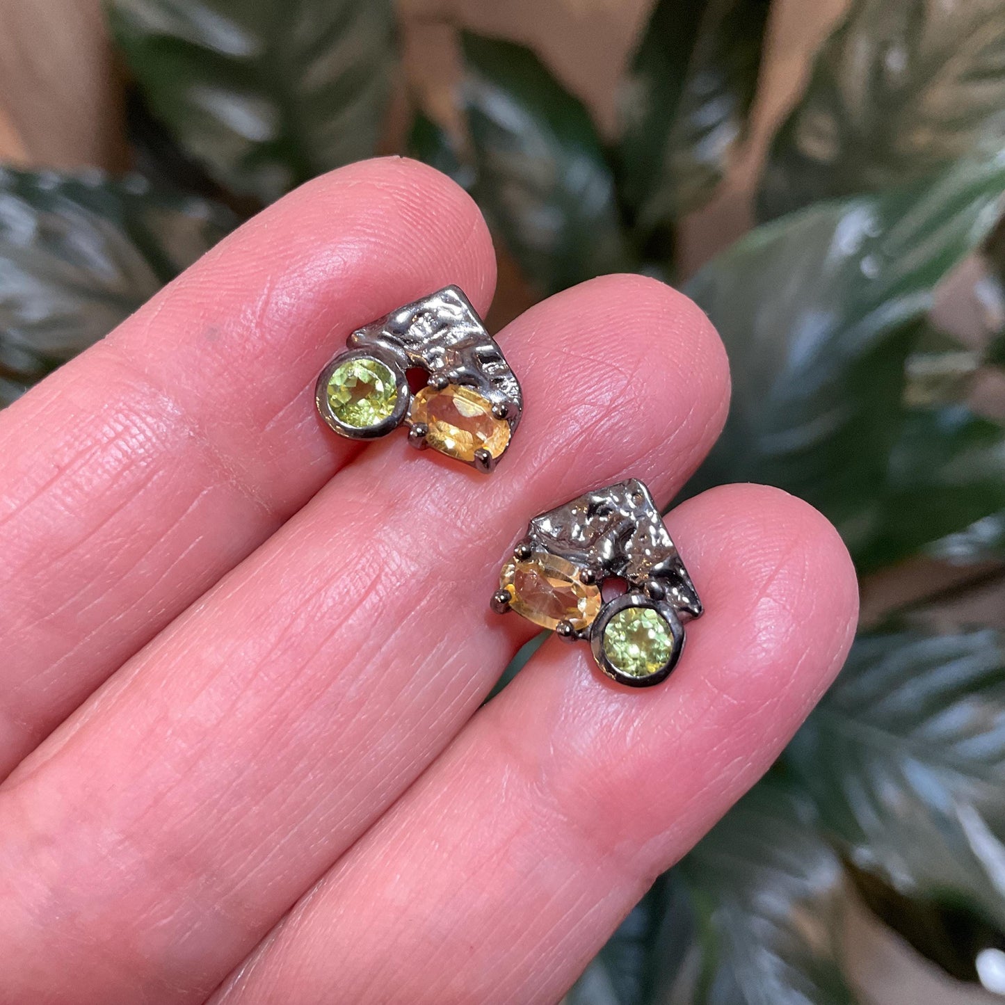 Sterling Silver citrine stud  peridot earrings
