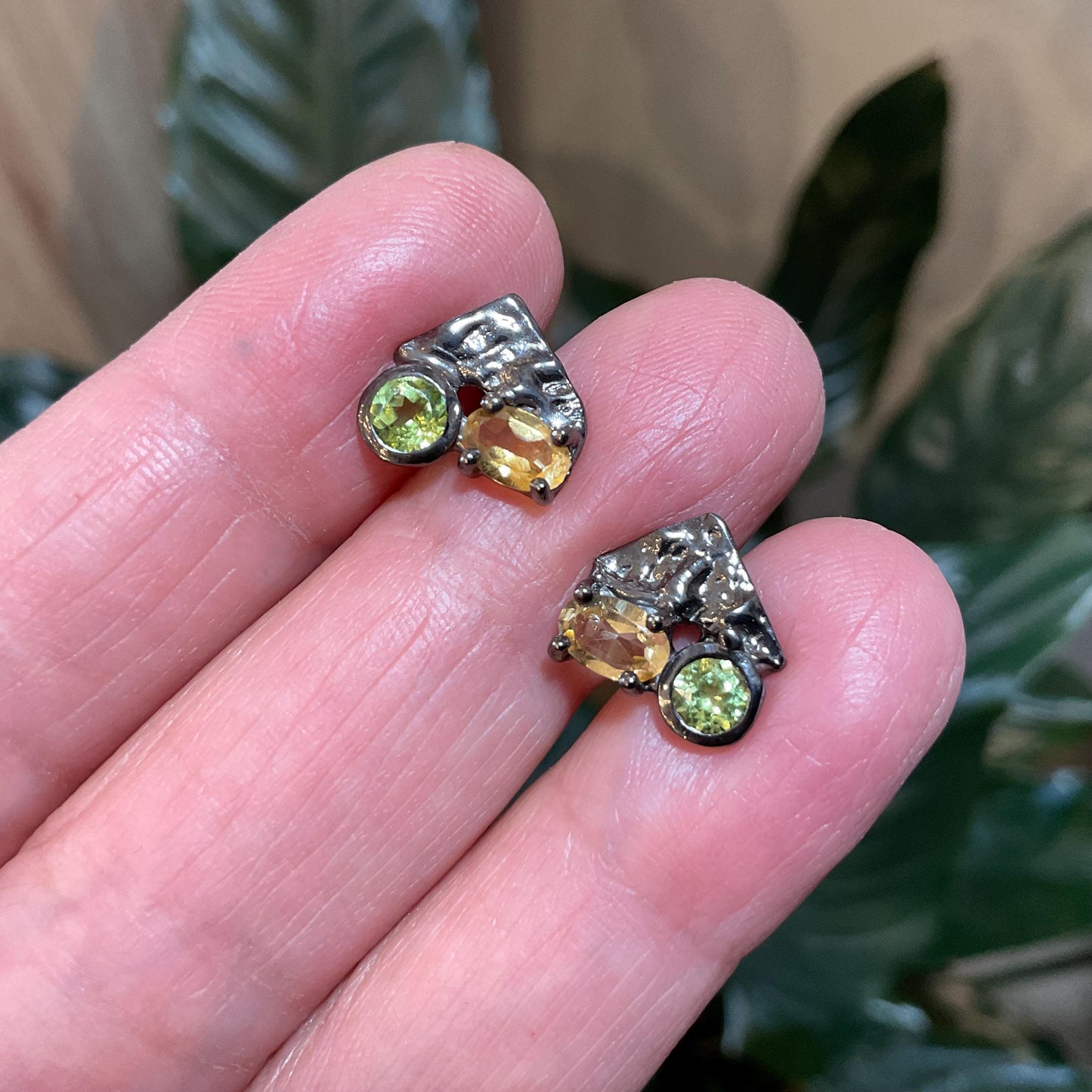 Sterling Silver citrine stud  peridot earrings