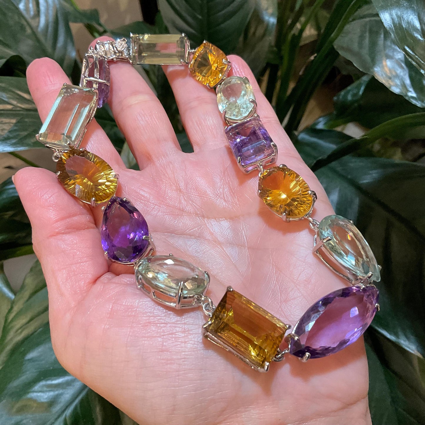 Sterling silver amethyst citrine statement stunning choker necklace