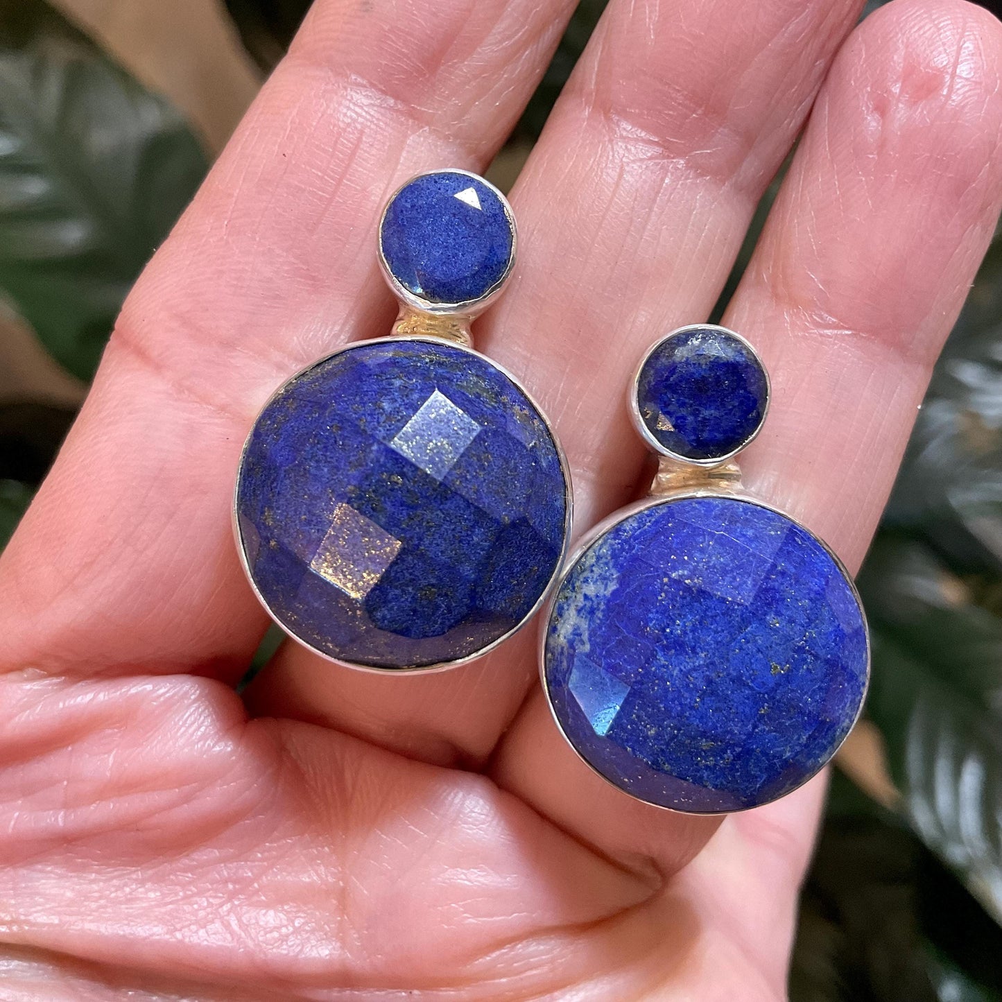 Artisan Handmade Sterling Silver blue lapis lazuli large stud earrings