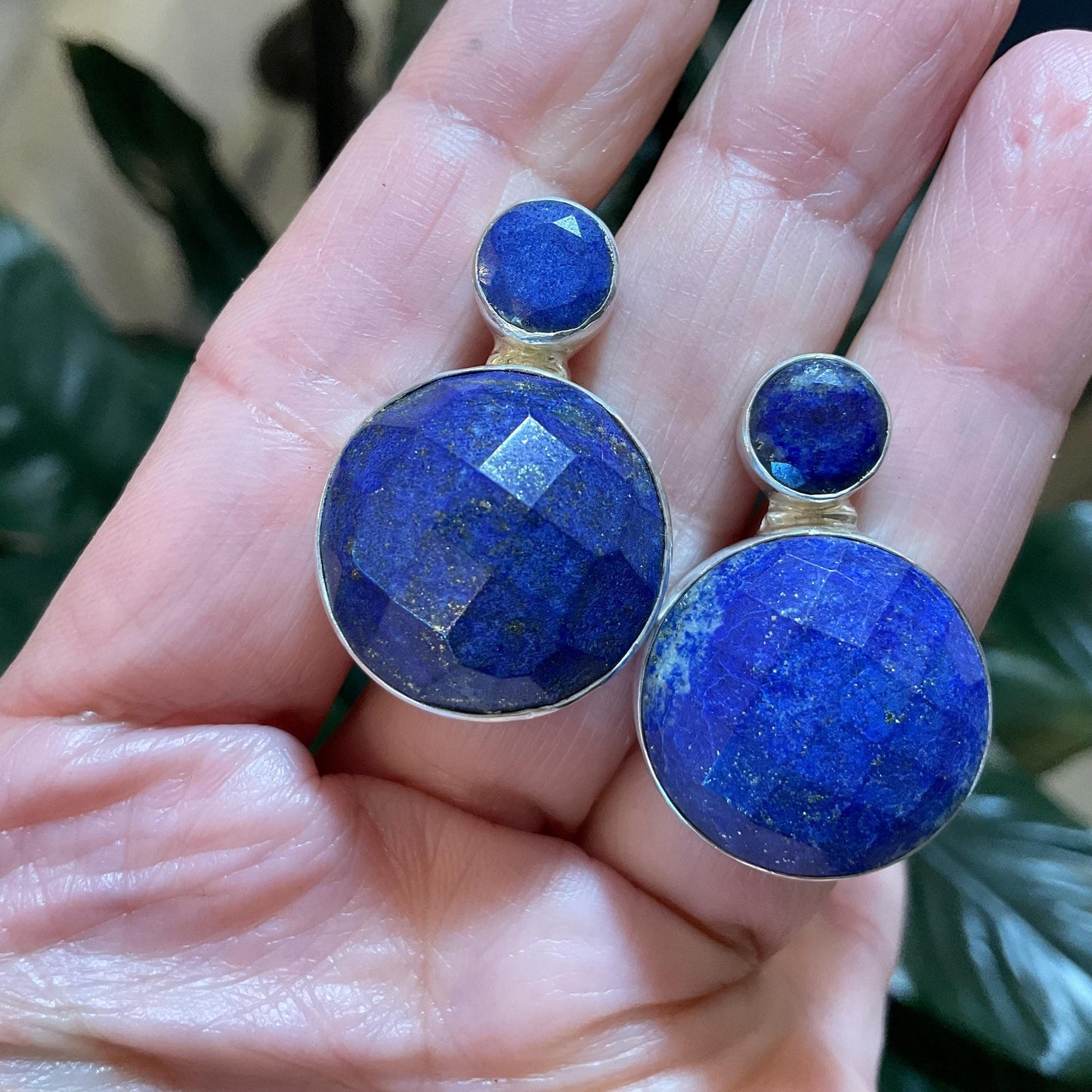 Artisan Handmade Sterling Silver blue lapis lazuli large stud earrings