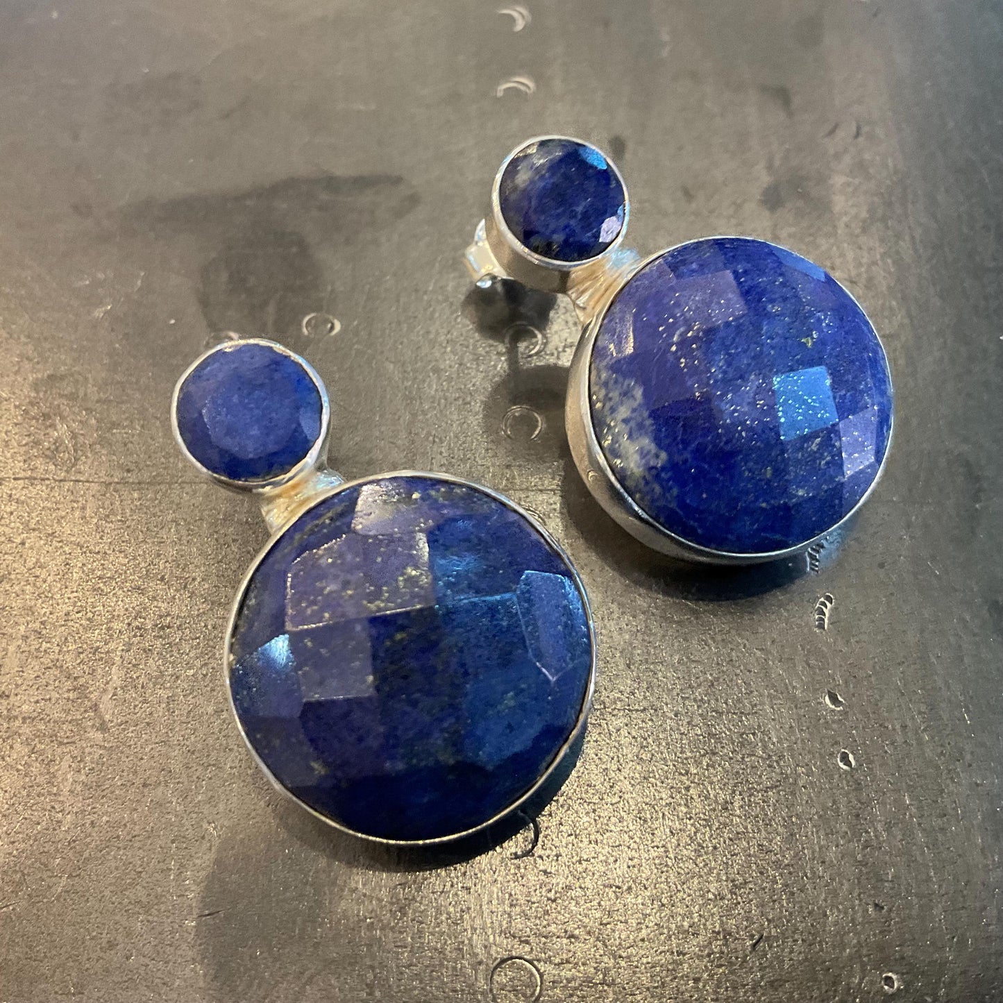 Artisan Handmade Sterling Silver blue lapis lazuli large stud earrings