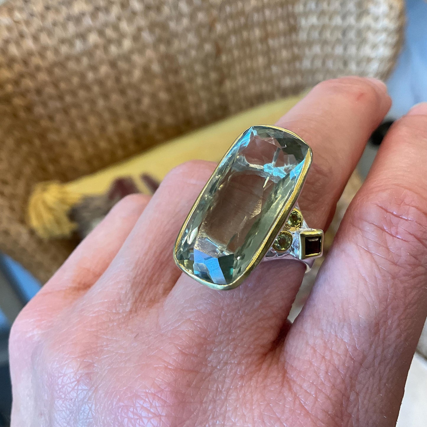 Sterling Silver green amethyst red garnet peridot large ring 7