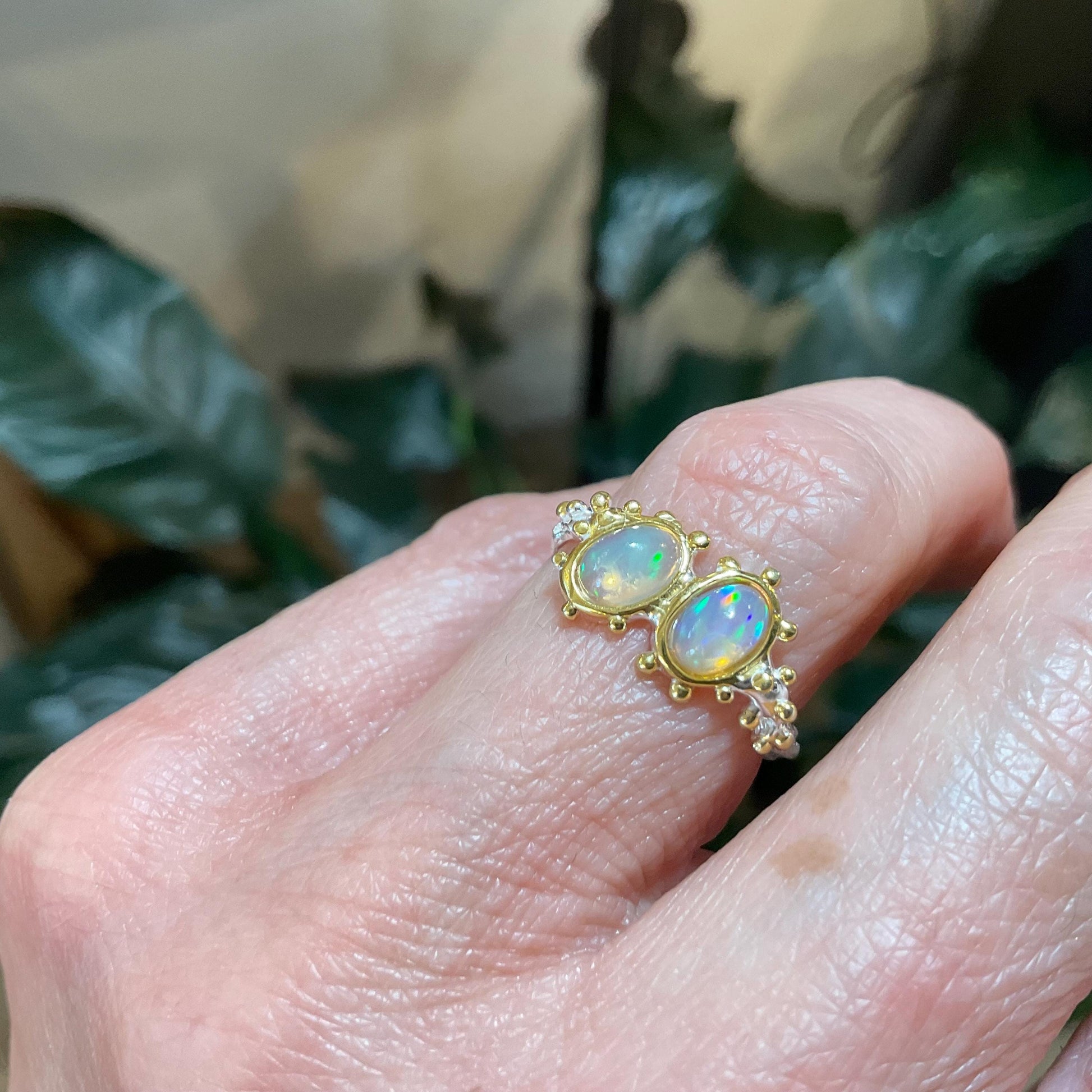 Sterling Silver Natural rainbow opal dainty Ring – Colors Of Etnika