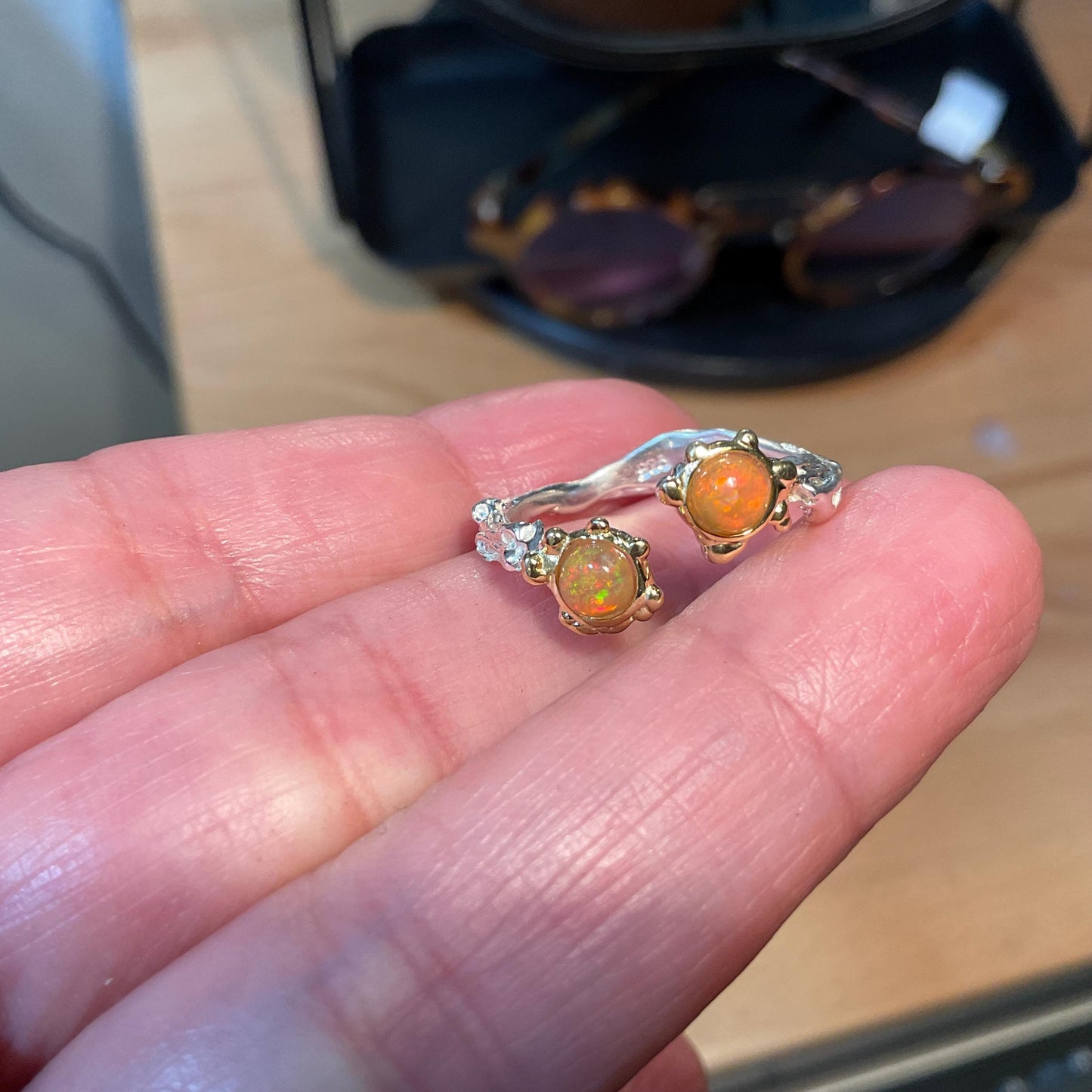 Sterling Silver orange  Fire Opal ring adjustable 6 7 8