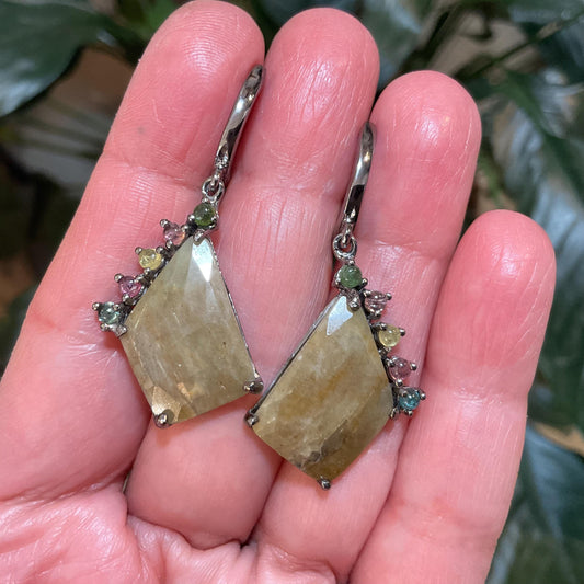 Sterling Silver Sapphire Tourmaline dangle  earrings