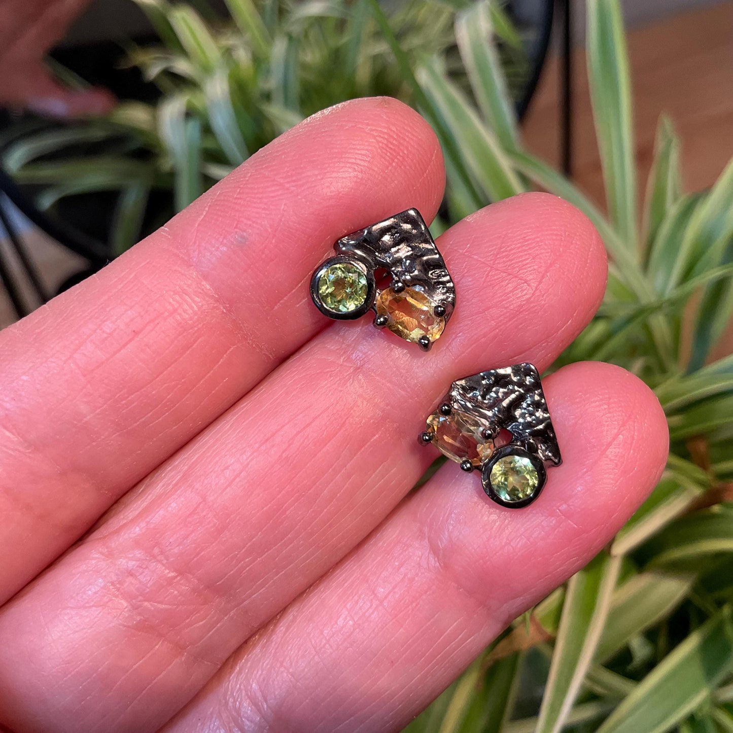 Sterling Silver citrine stud  peridot earrings