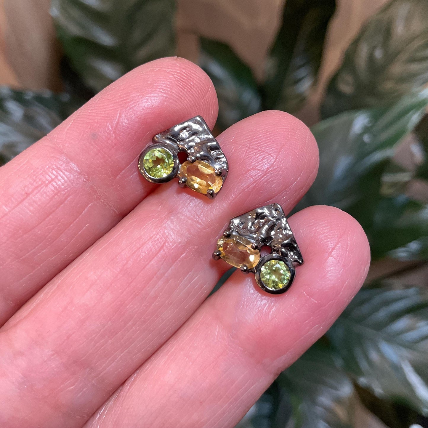 Sterling Silver citrine stud  peridot earrings
