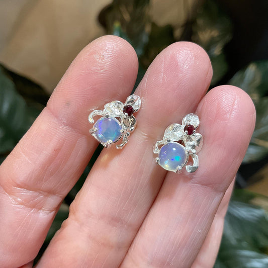 sterling silver rainbow natural opal art Stud rhodokite earrings