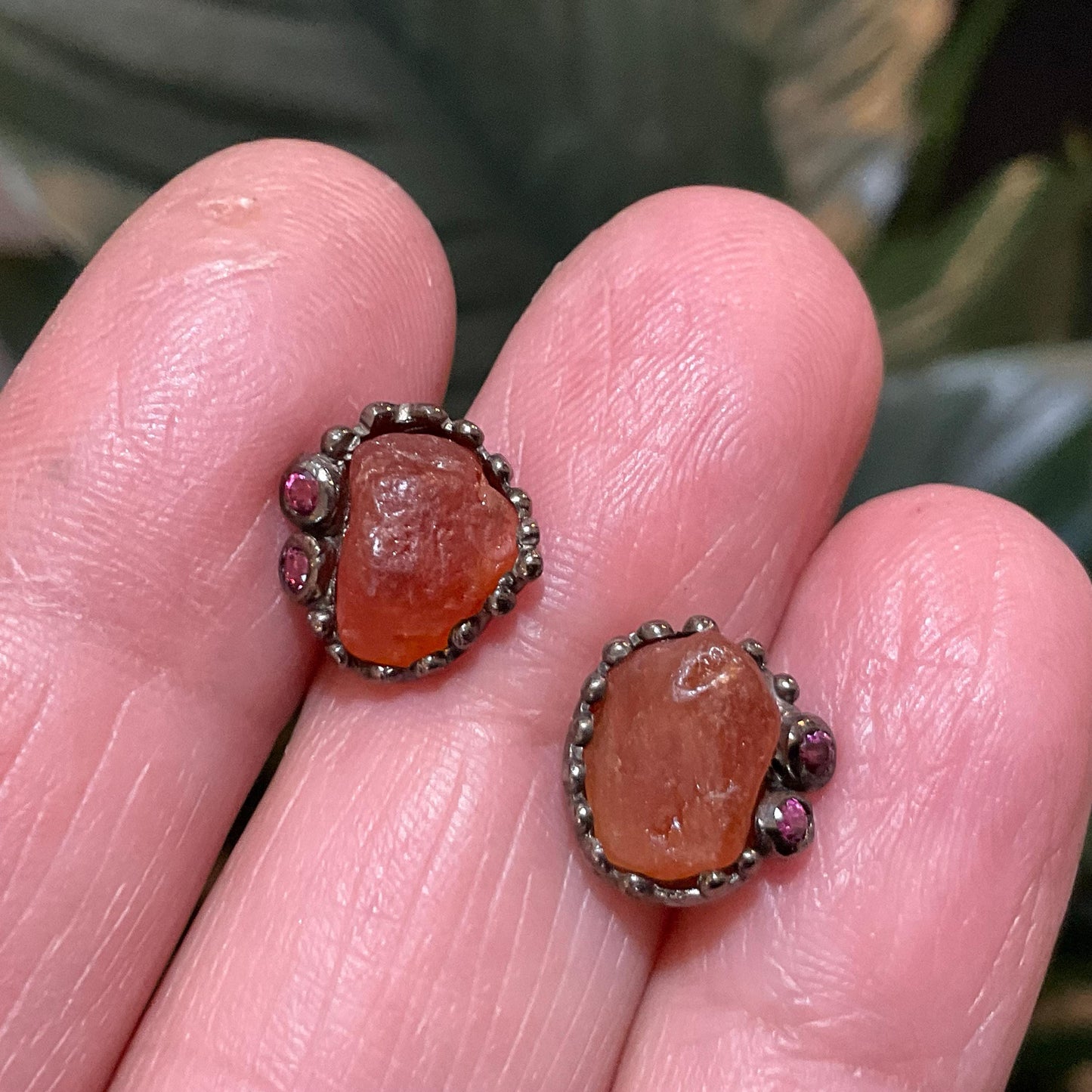 Artisan Sterling Silver rough carnelian stud earrings