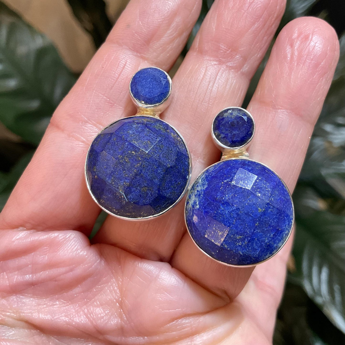 Artisan Handmade Sterling Silver blue lapis lazuli large stud earrings