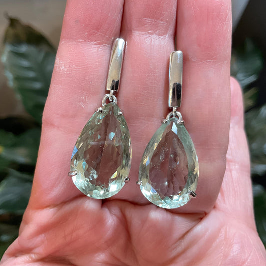 Sterling silver green amethyst pear shape fancy earrings