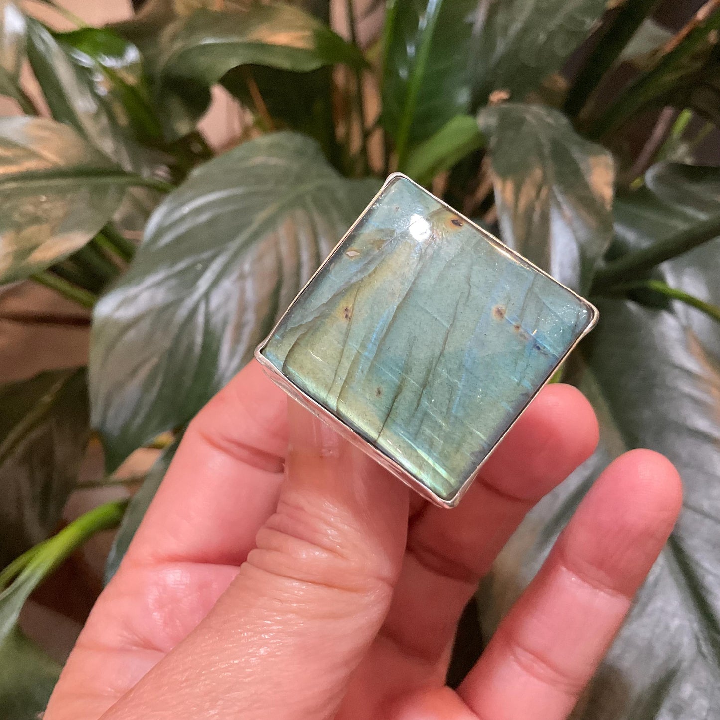Sterling Statement spectrolite labradorite modernist cuff ring 7.5-10