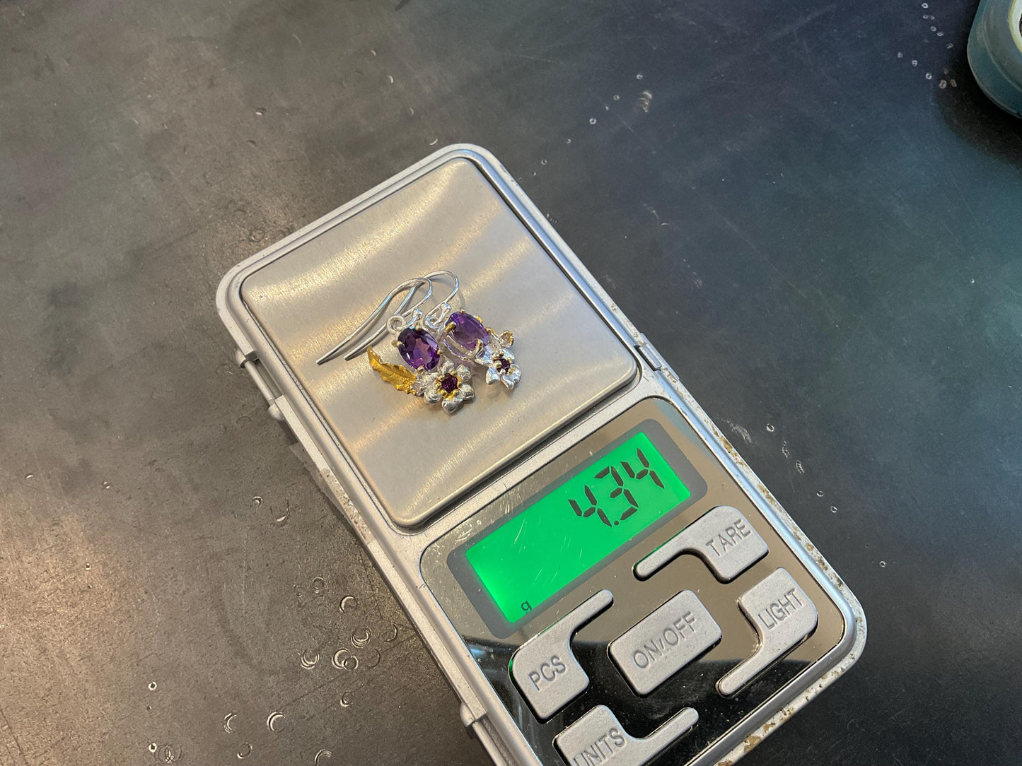 Sterling Silver amethyst flower art dangle earrings