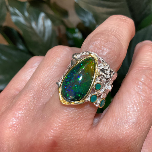 sterling silver mesmerizing natural blue green gorgeous opal band ring 8
