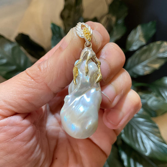 Sterling Silver white  baroque pearl huge 35mm pendant * Do Not buy RESERVED for T