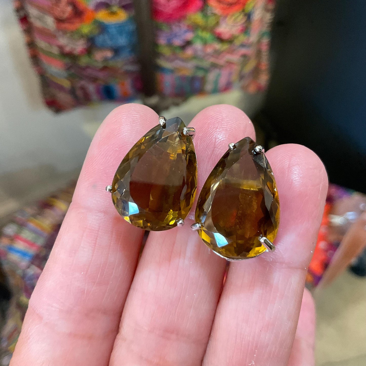 Sterling silver large darke citrine pear shape  post earrings