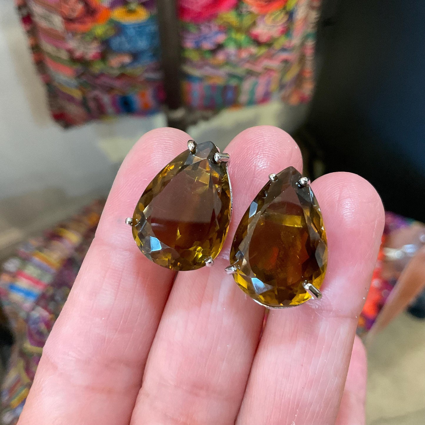 Sterling silver large darke citrine pear shape  post earrings