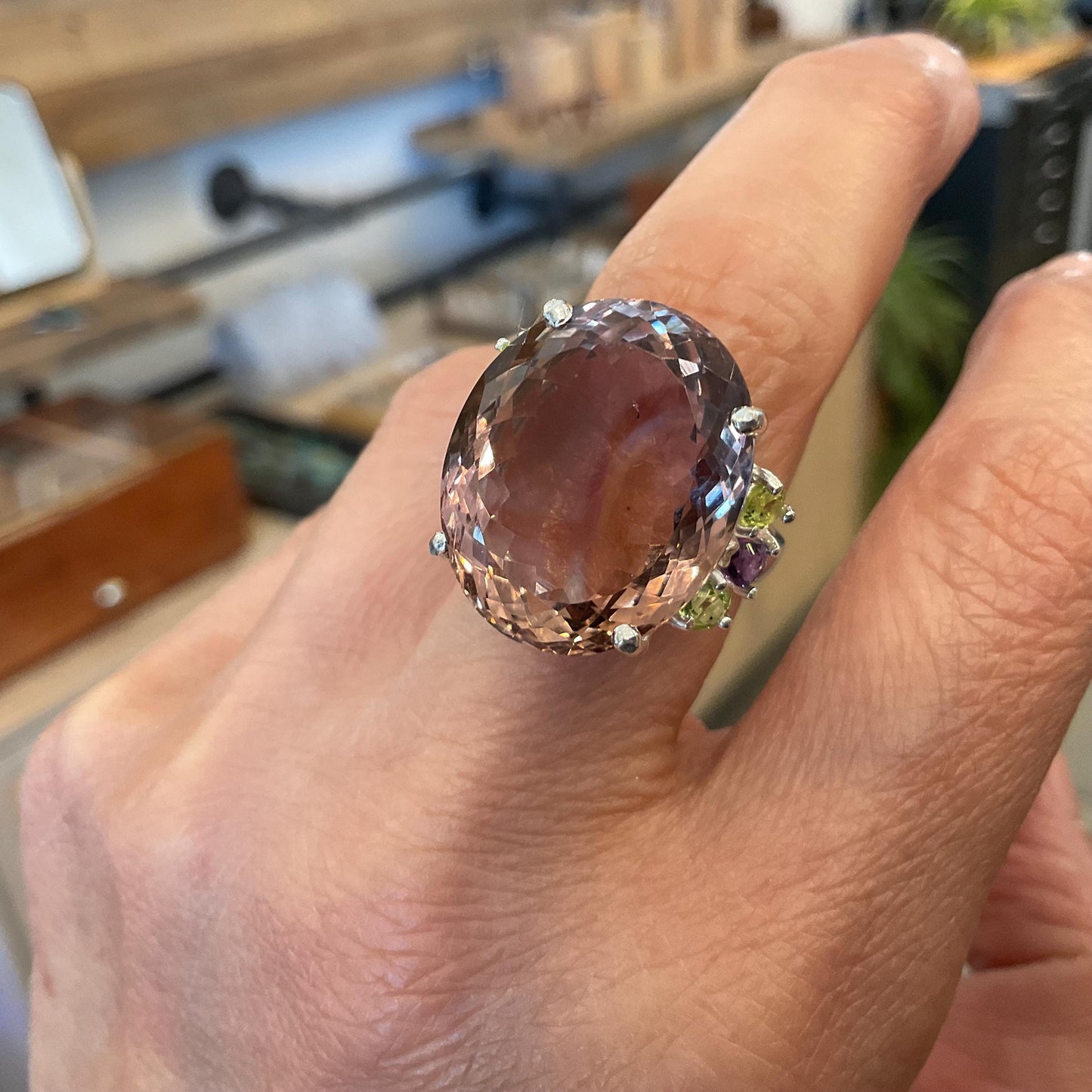 sterling silver statement Natural Ametrine peridot amethyst ring 8