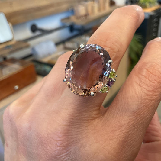 sterling silver statement Natural Ametrine peridot amethyst ring 8