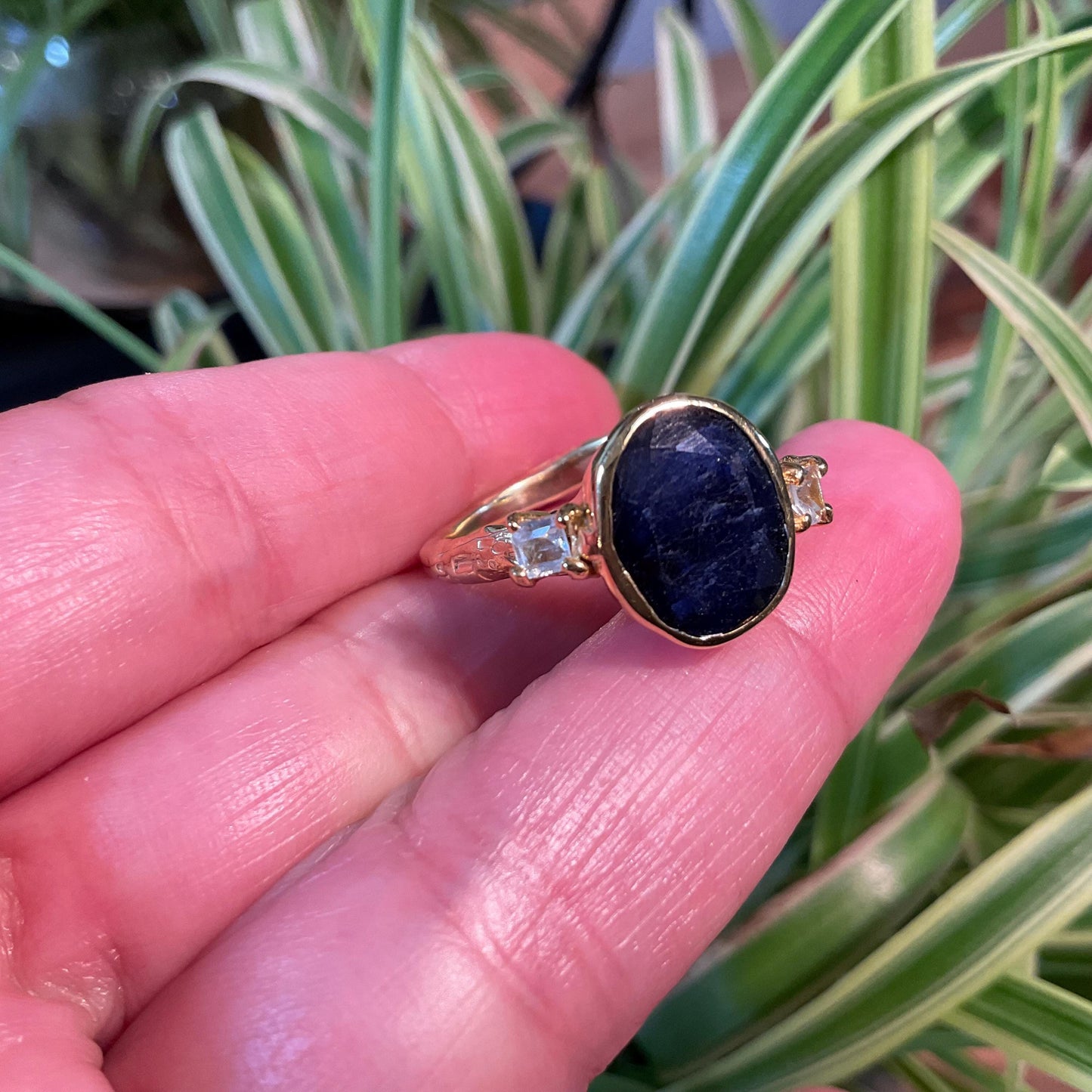 Sterling Silver Natural Blue Sapphire gold  topaz Ring 7.5